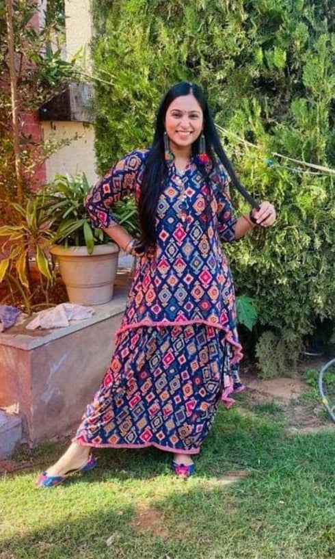 Navy Blue Dhoti Skirt Dress